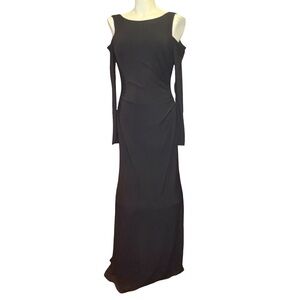 Vince Camuto Long Sleeve Cold Shoulder Ruched Maxi Dress Womens Size 8 Black